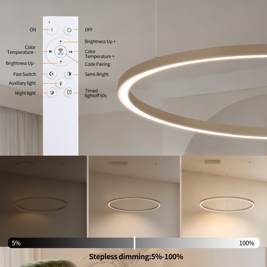 Brilagi - PORTOFINO LED-dæmpbar pendel på wire LED/60W/230V 3000-6000K Ø 80 cm beige + fjernbetjening
