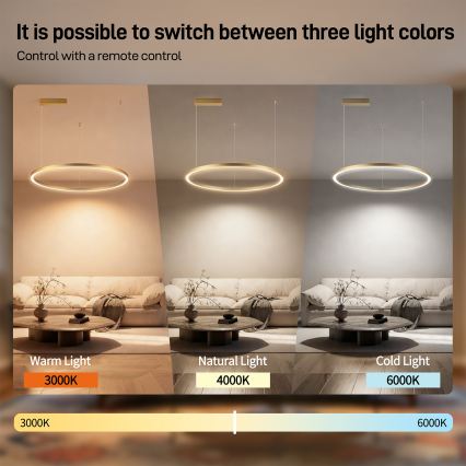 Brilagi - Dæmpbar LED-pendel i wireophæng PORTOFINO LED/60W/230V 3000-6000K Ø 80 cm guld + fjernbetjening