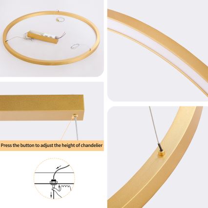 Brilagi - Dæmpbar LED-pendel i wireophæng PORTOFINO LED/60W/230V 3000-6000K Ø 80 cm guld + fjernbetjening