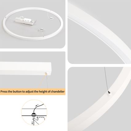 Brilagi - LED-dæmpbar pendel med kabelophæng PORTOFINO LED/60W/230V 3000-6000K Ø 80 cm hvid + fjernbetjening