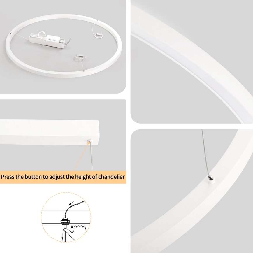Brilagi - LED-dæmpbar pendel med kabelophæng PORTOFINO LED/60W/230V 3000-6000K Ø 80 cm hvid + fjernbetjening