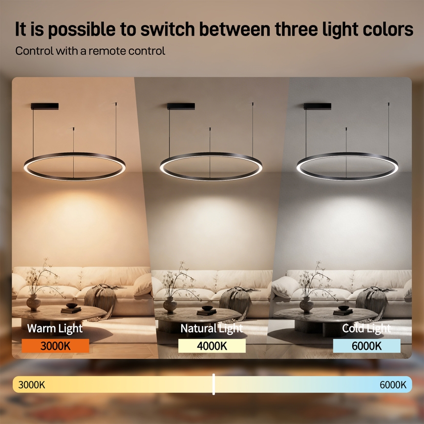 Brilagi - LED dæmpbar pendel på kabel PORTOFINO LED/60W/230V 3000-6000K Ø 80 cm sort + fjernbetjening