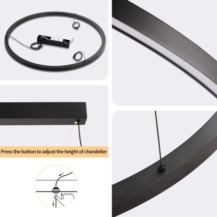 Brilagi - LED dæmpbar pendel på kabel PORTOFINO LED/60W/230V 3000-6000K Ø 80 cm sort + fjernbetjening