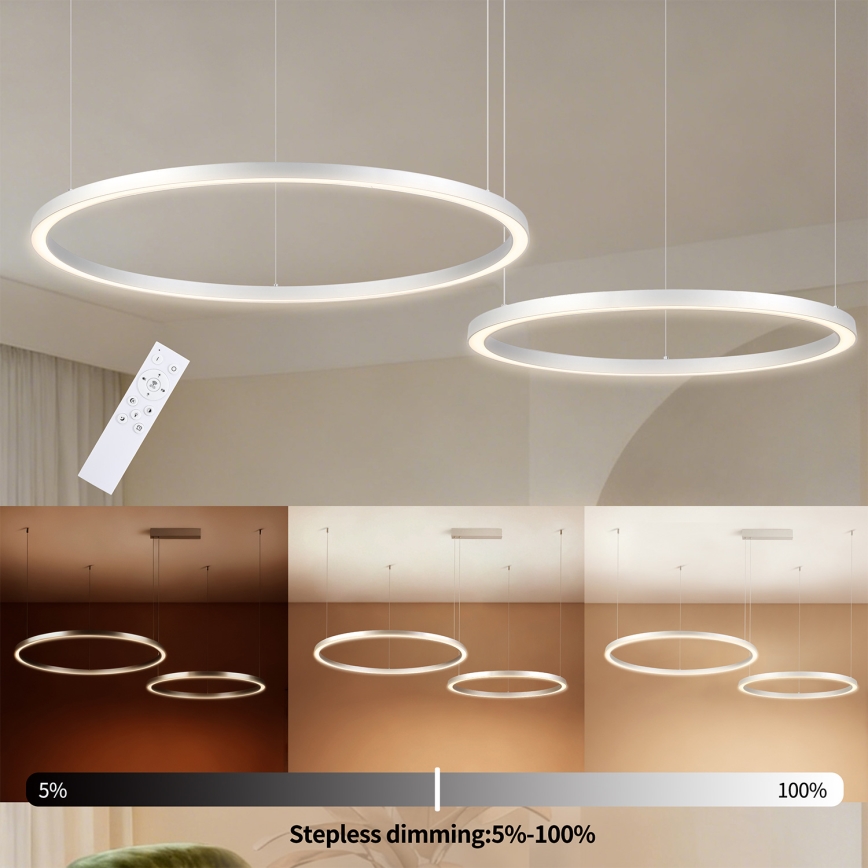 Brilagi - LED dæmpbar pendel på wire PORTOFINO LED/98W/230V 3000-6000K sølv + fjernbetjening
