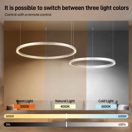 Brilagi - LED dæmpbar pendel på wire PORTOFINO LED/98W/230V 3000-6000K sølv + fjernbetjening