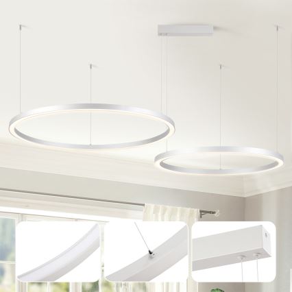 Brilagi - LED dæmpbar pendel på wire PORTOFINO LED/98W/230V 3000-6000K sølv + fjernbetjening