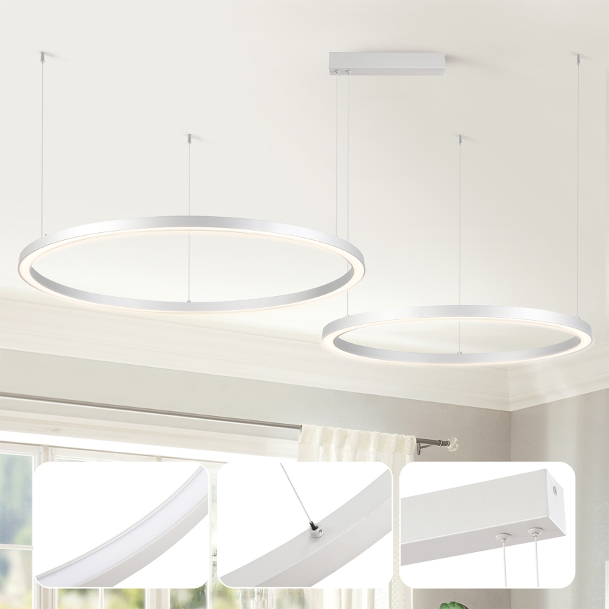 Brilagi - LED dæmpbar pendel på wire PORTOFINO LED/98W/230V 3000-6000K sølv + fjernbetjening