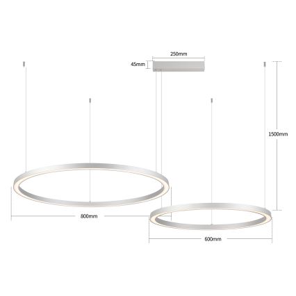 Brilagi - LED dæmpbar pendel på wire PORTOFINO LED/98W/230V 3000-6000K sølv + fjernbetjening