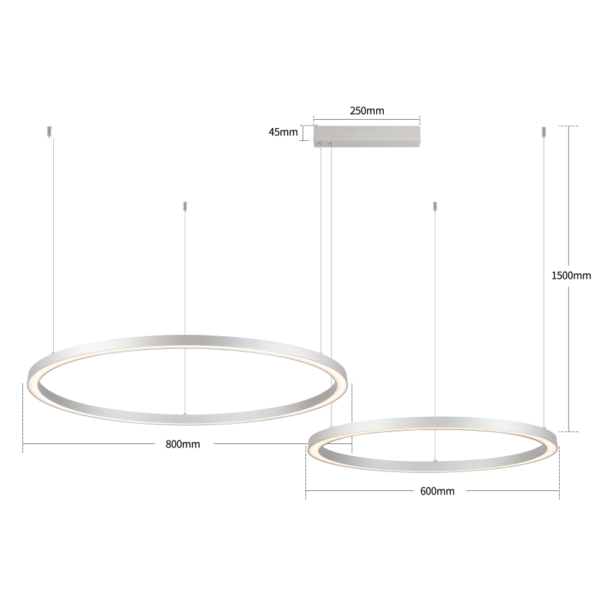 Brilagi - LED dæmpbar pendel på wire PORTOFINO LED/98W/230V 3000-6000K sølv + fjernbetjening