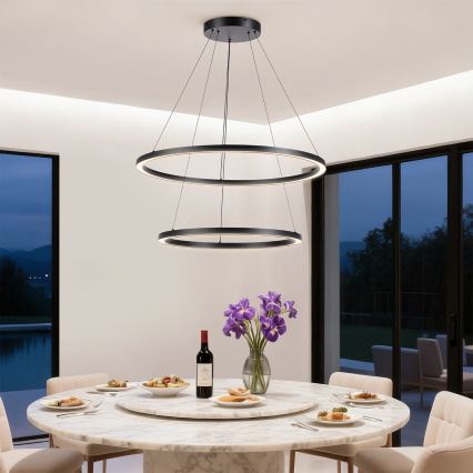 Brilagi - LED dæmpbar pendel på wire PORTOFINO LED/98W/230V 3000-6000K Ø 80 cm sort + fjernbetjening