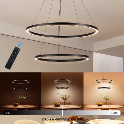 Brilagi - LED dæmpbar pendel på wire PORTOFINO LED/98W/230V 3000-6000K Ø 80 cm sort + fjernbetjening