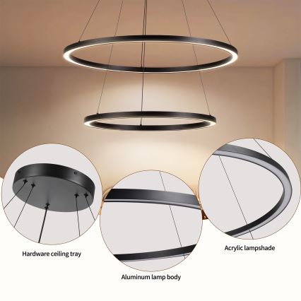 Brilagi - LED dæmpbar pendel på wire PORTOFINO LED/98W/230V 3000-6000K Ø 80 cm sort + fjernbetjening