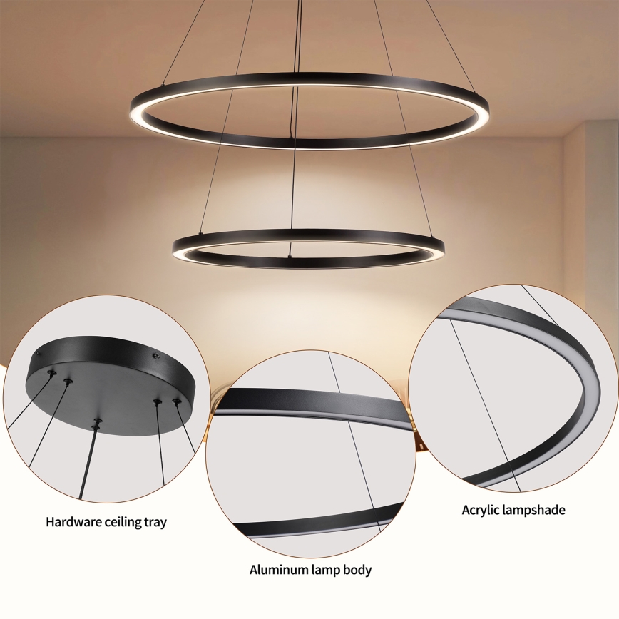 Brilagi - LED dæmpbar pendel på wire PORTOFINO LED/98W/230V 3000-6000K Ø 80 cm sort + fjernbetjening