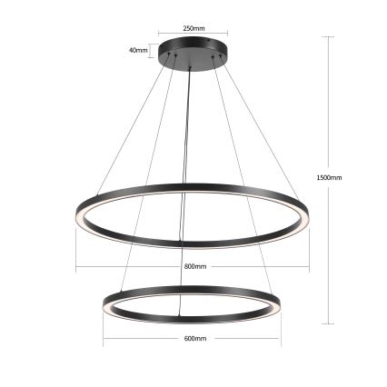 Brilagi - LED dæmpbar pendel på wire PORTOFINO LED/98W/230V 3000-6000K Ø 80 cm sort + fjernbetjening