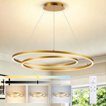 Brilagi - Dæmpbar LED-pendel på wire TWISTER LED/105W/230V 3000-6000K Ø 100 cm guld + fjernbetjening