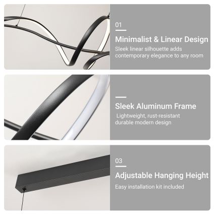 Brilagi - Dæmpbar LED-pendel på wire SIGNATURE LED/55W/230V 3000-6000K 120x23 cm sort + fjernbetjening