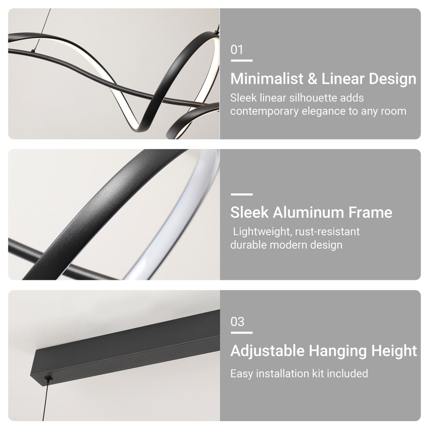 Brilagi - Dæmpbar LED-pendel på wire SIGNATURE LED/55W/230V 3000-6000K 120x23 cm sort + fjernbetjening