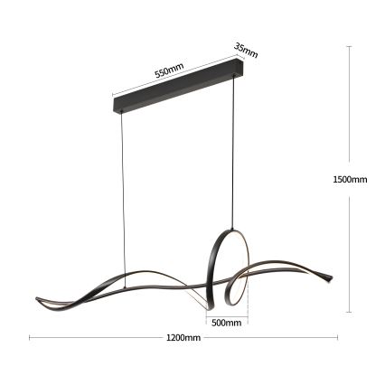 Brilagi - Dæmpbar LED-pendel på wire SIGNATURE LED/55W/230V 3000-6000K 120x23 cm sort + fjernbetjening