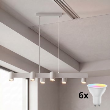 Brilagi - Dæmpbar LED RGBW pendel med wireophæng SELE 6xGU10/6,5W/230V 2700-6500K hvid + fjernbetjening