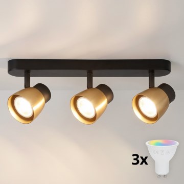 Brilagi - Dæmpbar LED RGBW-spot NUGGET 3xGU10/4,8W/230V sort/guld