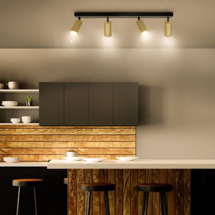 Brilagi - LED RGBW dæmpbar spotarmatur SELE GOLDEN 4xGU10/4,8W/230V 3000K sort/guld + fjernbetjening