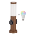Brilagi - Dæmpbar LED RGBW udendørslampe med 2 stikkontakter 1xE27/9W/230V 2700-6500K IP44 40 cm brun