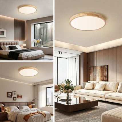Brilagi - Dæmpbar loftlampe WOODLINE LED/72W/230V 3000-6000K eg Ø 60 cm + fjernbetjening