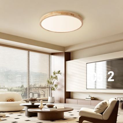 Brilagi - Dæmpbar loftlampe WOODLINE LED/72W/230V 3000-6000K eg Ø 60 cm + fjernbetjening