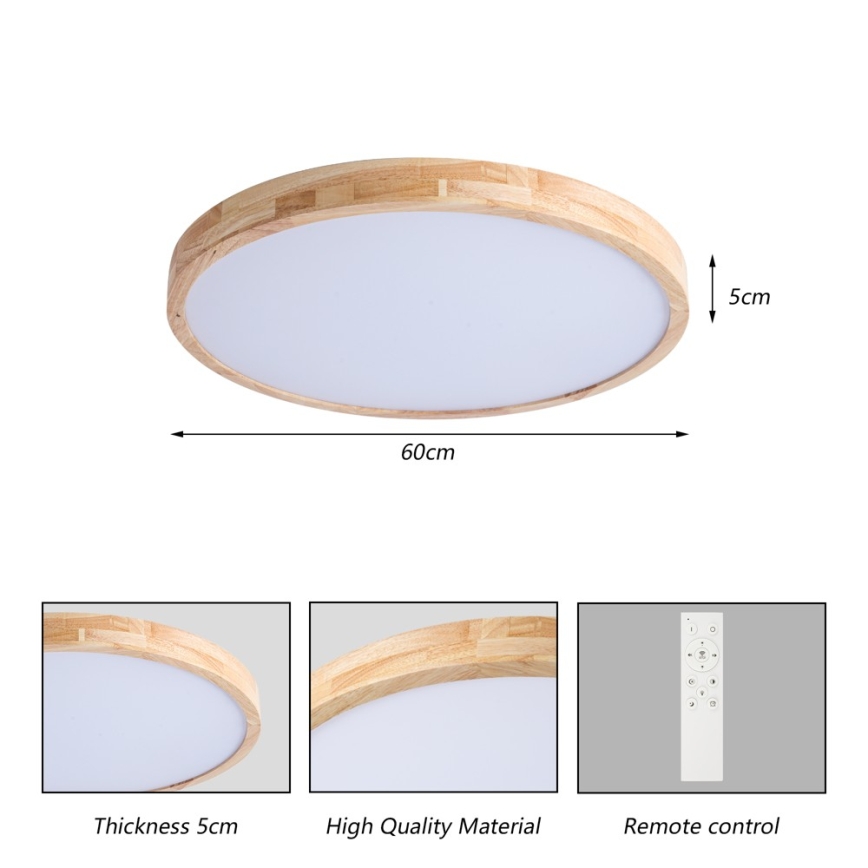 Brilagi - Dæmpbar loftlampe WOODLINE LED/72W/230V 3000-6000K eg Ø 60 cm + fjernbetjening