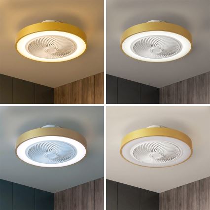 Brilagi - Dæmpbar LED-loftlampe med ventilator LED/38W/230V 3000-6500K 3000-6500K Ø 50 cm guldfarvet + fjernbetjening
