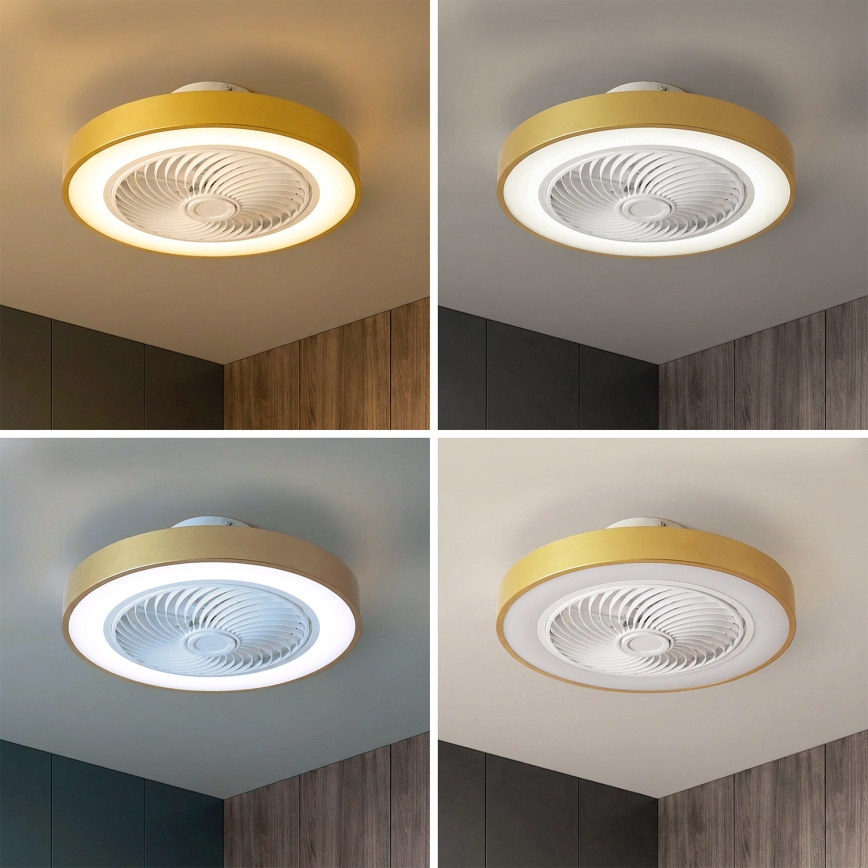 Brilagi - Dæmpbar LED-loftlampe med ventilator LED/38W/230V 3000-6500K 3000-6500K Ø 50 cm guldfarvet + fjernbetjening