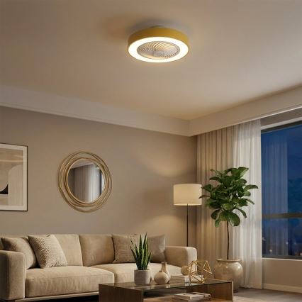 Brilagi - Dæmpbar LED-loftlampe med ventilator LED/38W/230V 3000-6500K 3000-6500K Ø 50 cm guldfarvet + fjernbetjening