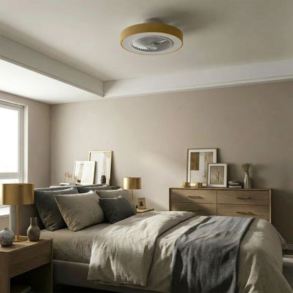 Brilagi - Dæmpbar LED-loftlampe med ventilator LED/38W/230V 3000-6500K 3000-6500K Ø 50 cm guldfarvet + fjernbetjening