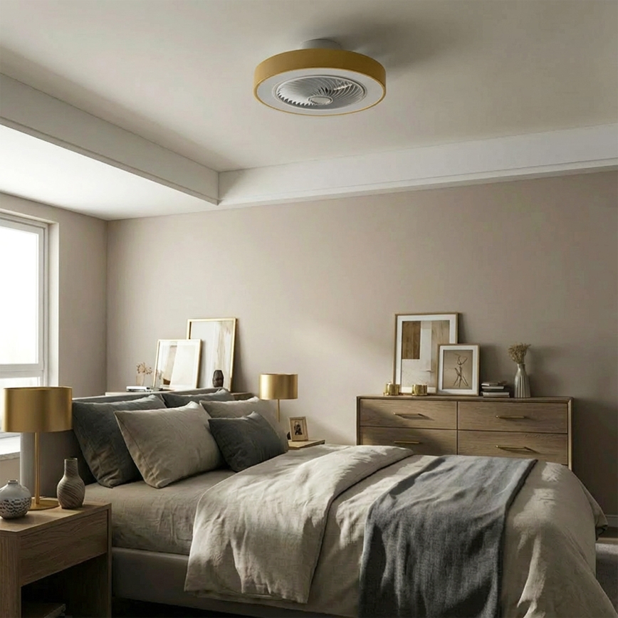 Brilagi - Dæmpbar LED-loftlampe med ventilator LED/38W/230V 3000-6500K 3000-6500K Ø 50 cm guldfarvet + fjernbetjening