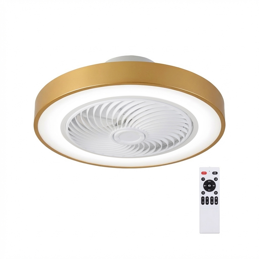 Brilagi - Dæmpbar LED-loftlampe med ventilator LED/38W/230V 3000-6500K 3000-6500K Ø 50 cm guldfarvet + fjernbetjening