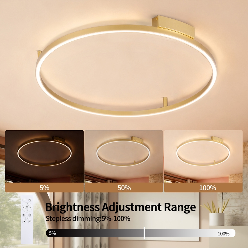 Brilagi - Dæmpbar LED-loftlampe PORTOFINO LED/60W/230V 3000-6000K Ø 80 cm, guld, inkl. fjernbetjening