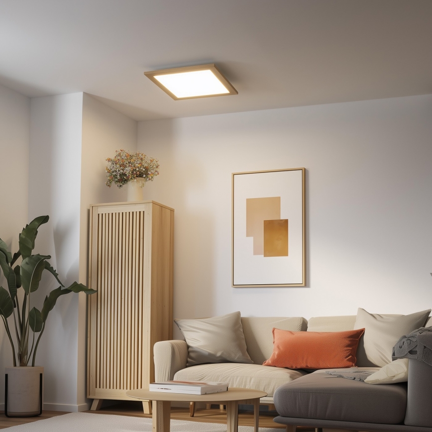 Brilagi - LED-dæmpbart loftarmatur SLIMFRAME WOOD LED/36W/230V 49,5x49,5 cm 3000-6000K brun + fjernbetjening