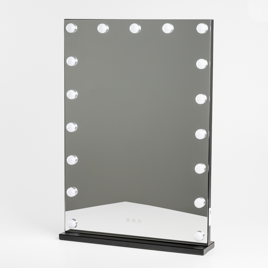 BRILAGI - Dæmpbart makeup-spejl HOLLYWOOD LED/15W/230V CCT + 2x USB 55x77 cm sort