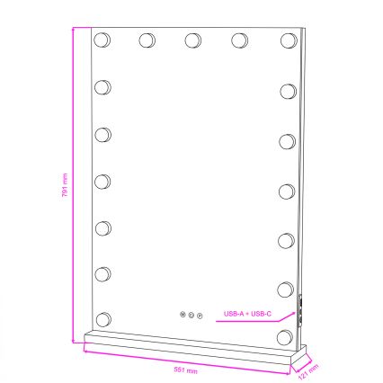 BRILAGI - Dæmpbart makeup-spejl HOLLYWOOD LED/15W/230V CCT + 2x USB 55x77 cm sort