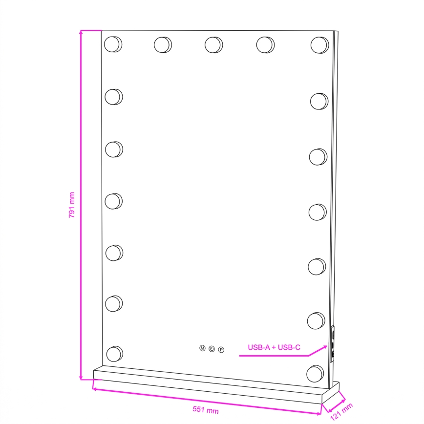 BRILAGI - Dæmpbart makeup-spejl HOLLYWOOD LED/15W/230V CCT + 2x USB 55x77 cm sort