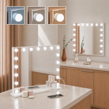 BRILAGI - Dæmpbart LED-makeup-spejl HOLLYWOOD LED/15W/230V CCT + 2x USB 60x50 cm hvid