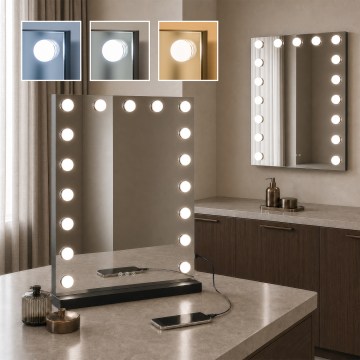 BRILAGI - Dæmpbart makeup-spejl HOLLYWOOD LED/15W/230V CCT + 2x USB 55x77 cm sort