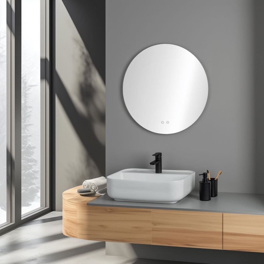 Brilagi - Dæmpbart opvarmet badeværelsesspejl med LED-baggrundsbelysning DEMI ECO LED/12W/230V Ø 60 cm 3000/4000/6500K IP44 CRI 90