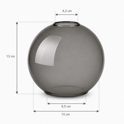 Brilagi - Erstatningsglas til lysekrone DIOR E27, Ø 15 cm, røggrå