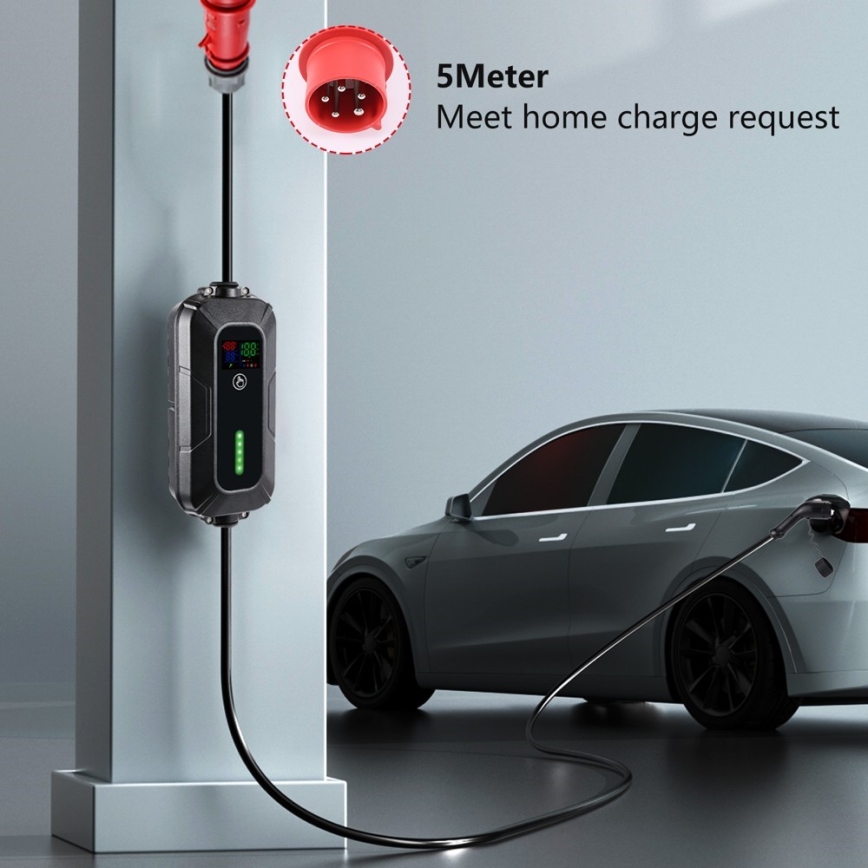 Brilagi - EV-ladestation til elbiler FAST AC Type 2 16A/380V 11kW + stik 230V, 3,7kW 5m + etui