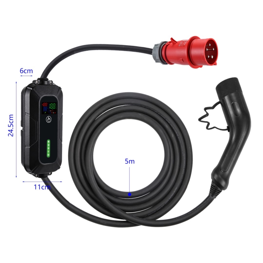 Brilagi - EV-ladestation til elbiler FAST AC Type 2 16A/380V 11kW + stik 230V, 3,7kW 5m + etui