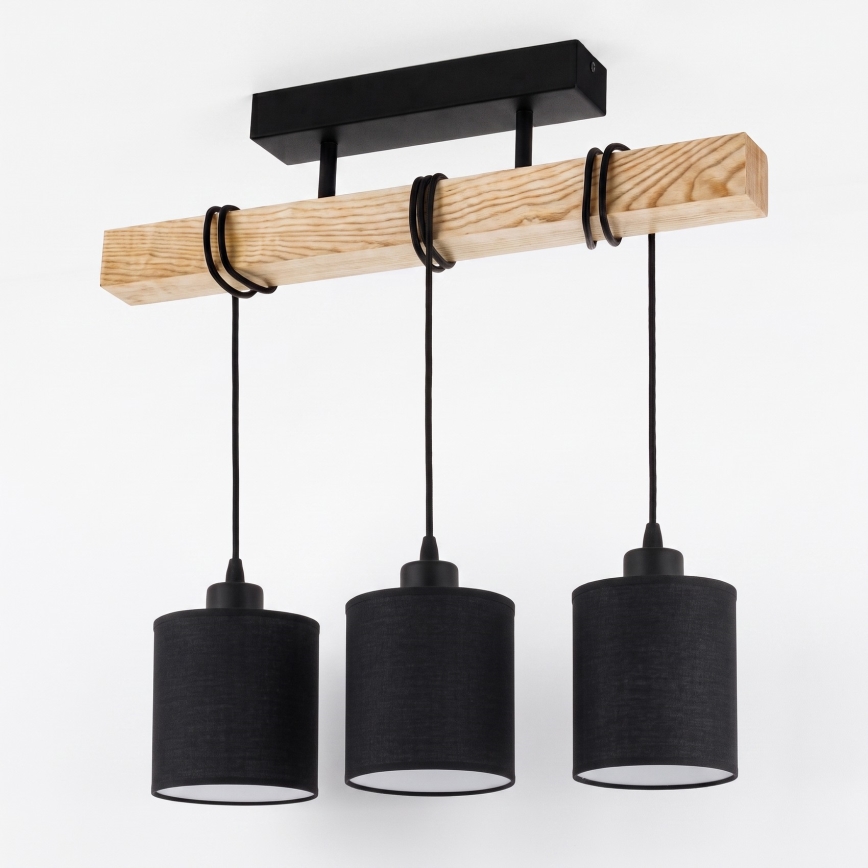 BRILAGI - Fastmonteret loftlampe NUBILA 3xE27/60W/230V fyrretræ/sort