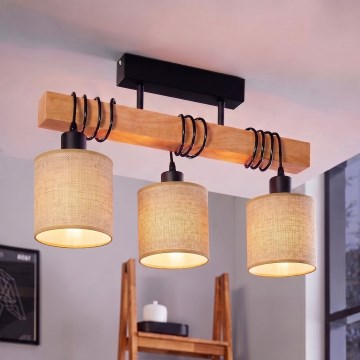 BRILAGI - Fladmonteret loftlampe NUBILA 3xE27/60W/230V fyrretræ/lysebrun