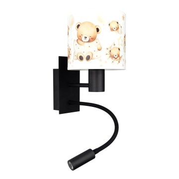 Brilagi - fleksibel LED-børnevæglampe BOBO 1xE27/25W/230V + LED/3W sort/hvid/bamser