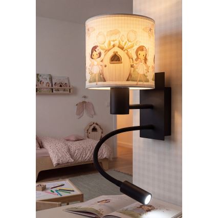 Brilagi - BOBO LED fleksibel væglampe til børn 1xE27/25W/230V + LED/3W sort/hvid/lyserød/feer